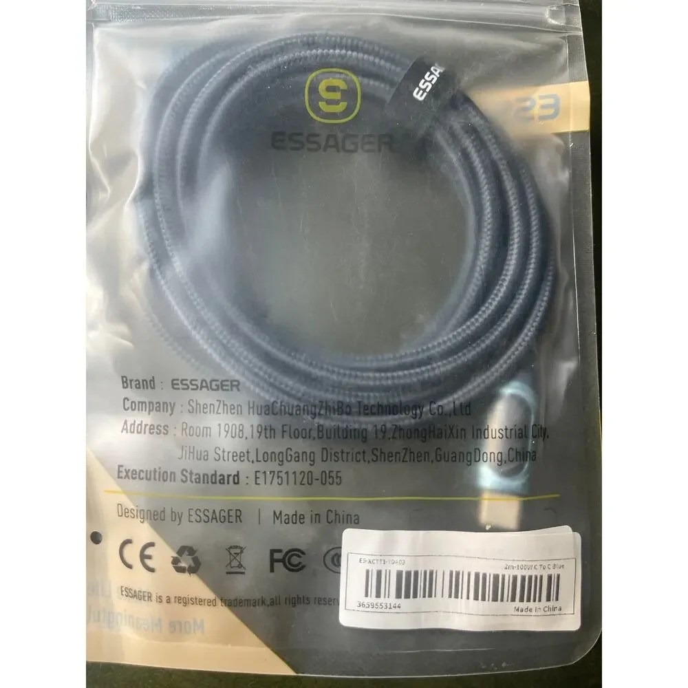 2Pack - ESSAGER 100W USB C to C Cable - 6ft (2M) Blue